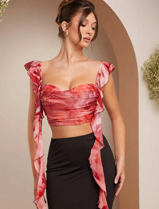 Top Rojo Con Pliegues