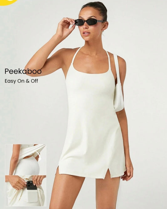 Vestido Blanco Abertura y Bolsillos