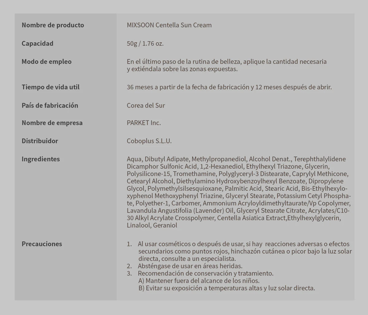 Mixsoon Centella Sun Cream