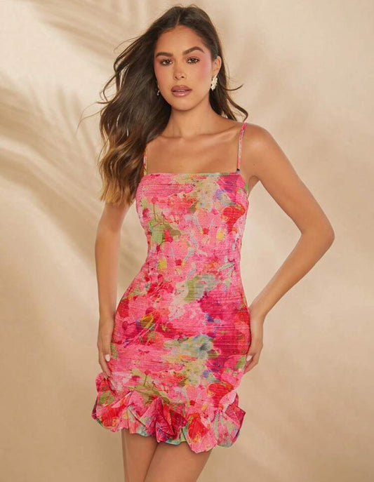 Vestido Multicolor Floral Con Volantes