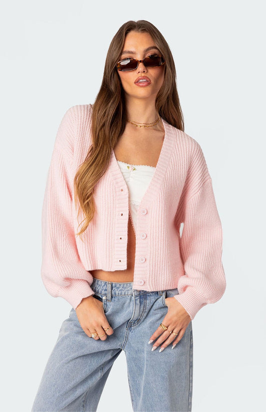 Cardigan Lana Rosa Y Botones