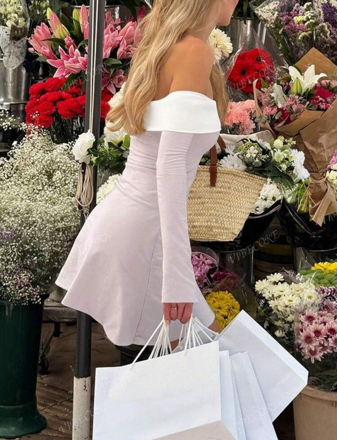 Vestido Hombros Descubiertos Albaricoque