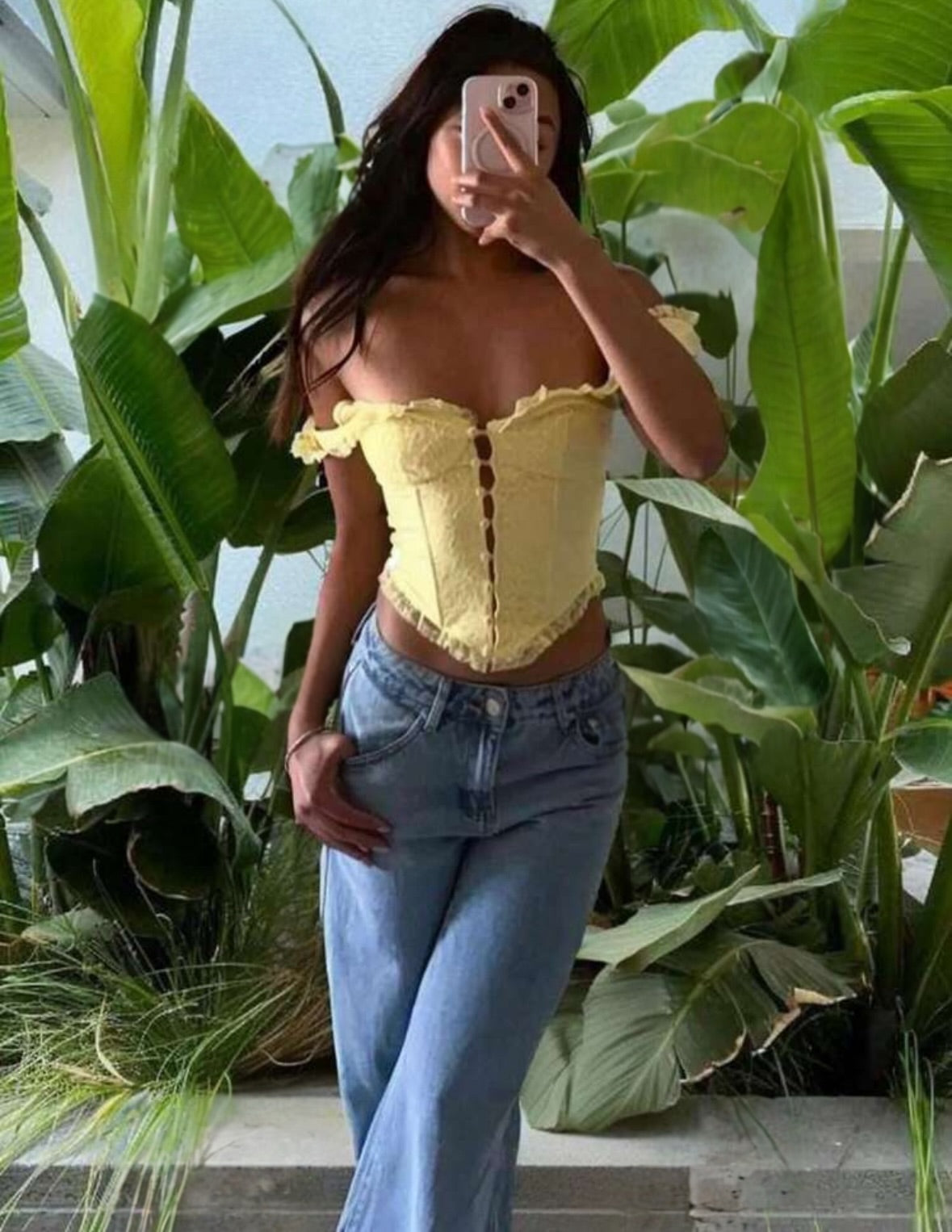 Top Corset Amarillo Con Encaje