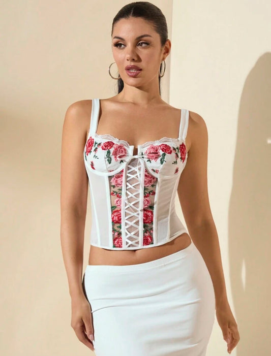 Top Tipo Corset Diseño Rosas