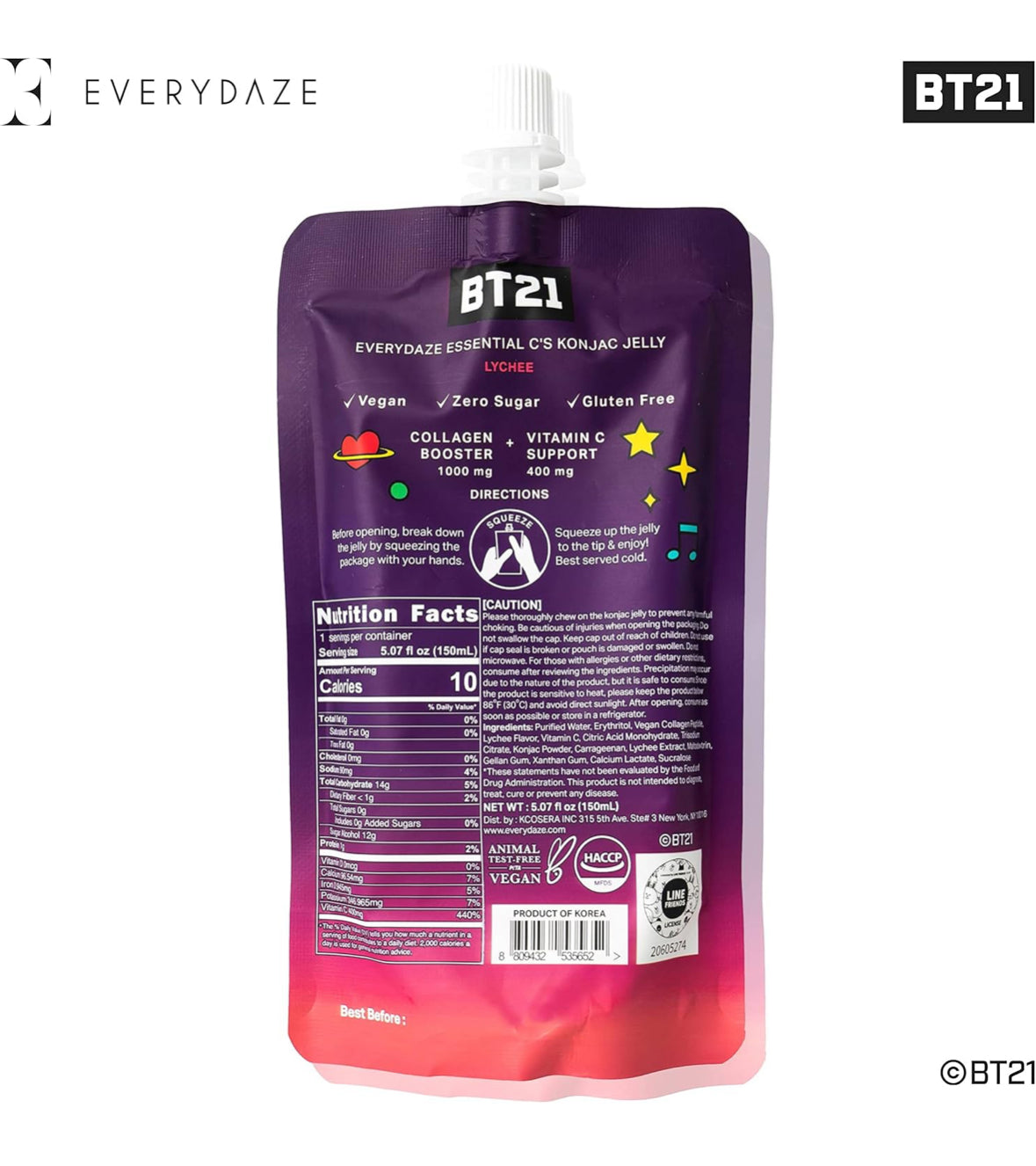 EVERYDAZE Con BT21: Essential C's Konjac Jelly Sabor Lichi