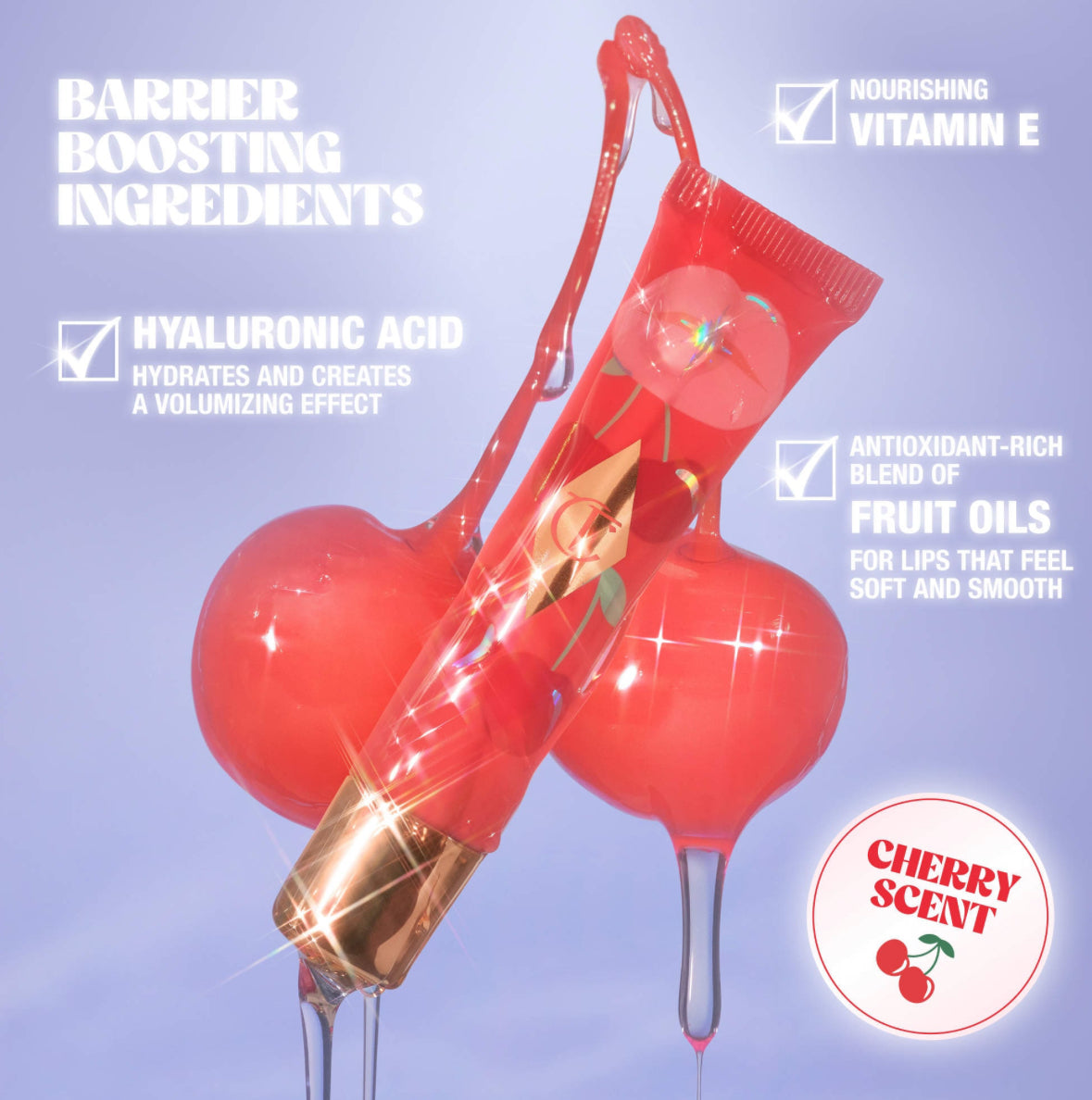 [Charlotte Tilbury]Unreal Lips Healthy Glow Nectar Lip Oil with Hyaluronic Acid and Vitamin E- Juicylicious Cherry Glaze