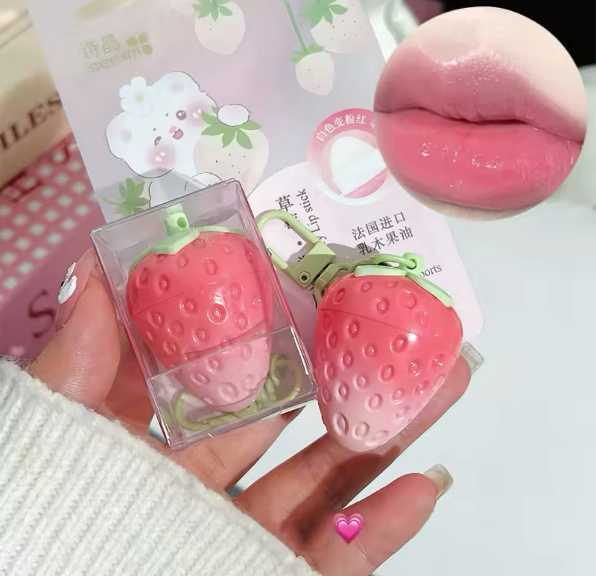 Strawberry Lip Balm pH color changing- Lip Balm de Fresa Con llavero