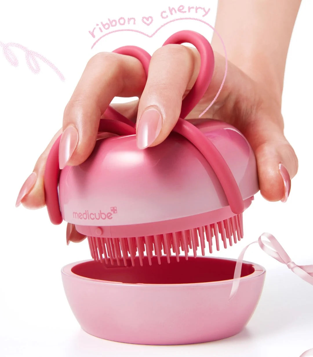 [medicube x FOREVER] CHERRY Hair Brush Ribbon Cherry Pink Detangling NEW