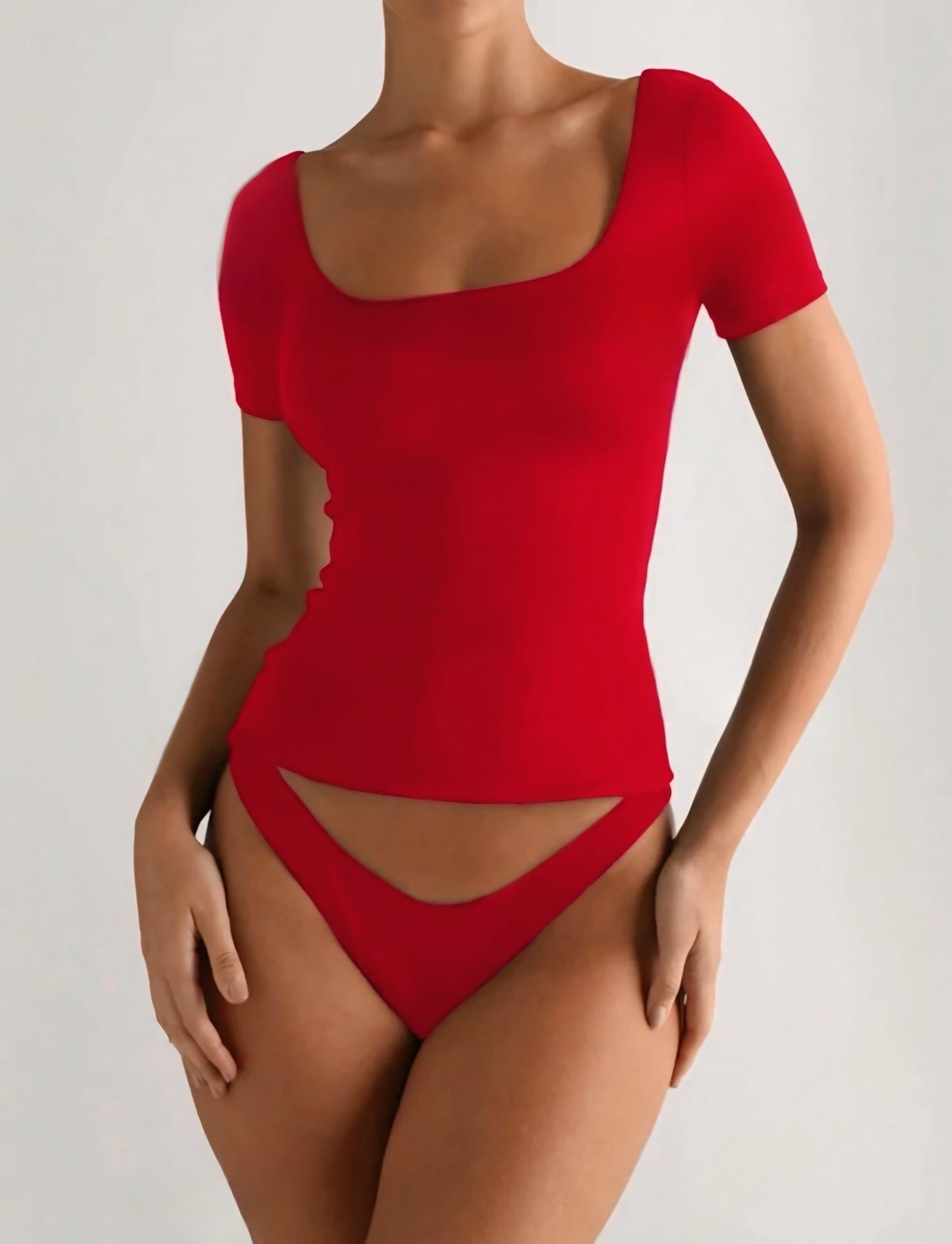 Blusa Roja Elástica cuello cuadrado