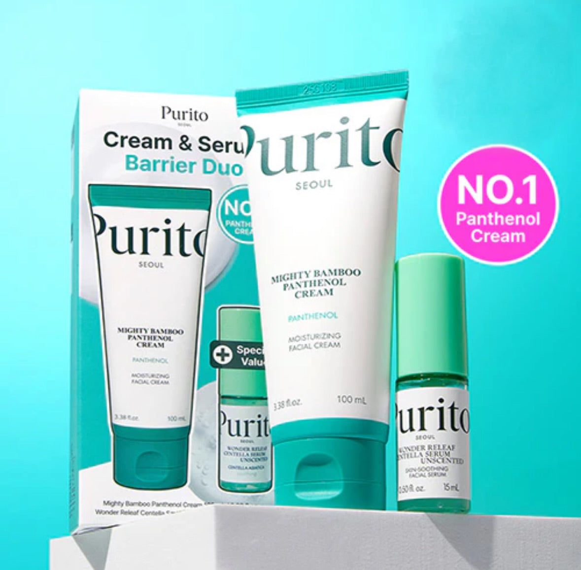 [PuritoSeoul] Set Mighty Bamboo Panthenol Cream 100ml + Wonder Releaf Serum 60ml
